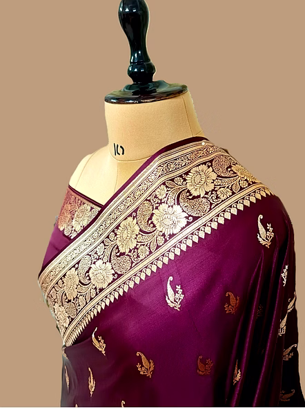 Wine Katan Silk Banarasi Saree - Exquisite Elegance and Timeless Sophistication-2