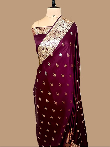 Wine Katan Silk Banarasi Saree - Exquisite Elegance and Timeless Sophistication