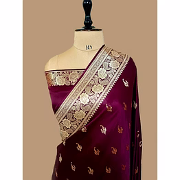 aanchal wine katan silk banarasi saree - exquisite elegance and timeless sophistication