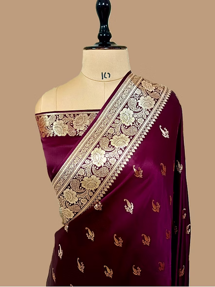 Wine Katan Silk Banarasi Saree - Exquisite Elegance and Timeless Sophistication