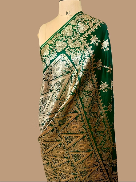 Exquisite Bottle Green Katan Silk Banarasi Saree by Aanchal Fabric-3