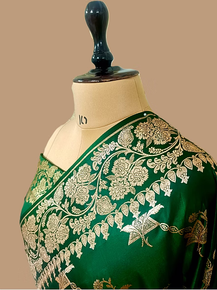Exquisite Bottle Green Katan Silk Banarasi Saree by Aanchal Fabric-2