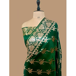 exquisite bottle green katan silk banarasi saree by aanchal fabric