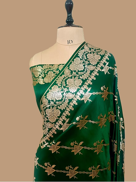 Exquisite Bottle Green Katan Silk Banarasi Saree by Aanchal Fabric-AF-0047-KT-BGN
