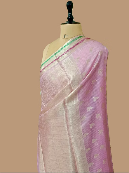 Exquisite Pink Kota Silk Banarasi Saree | Traditional Indian Attire-3