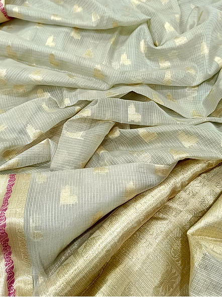 Handcrafted Gray Kota Silk Banarasi Saree - Elegant Indian Ethnic Wear-4