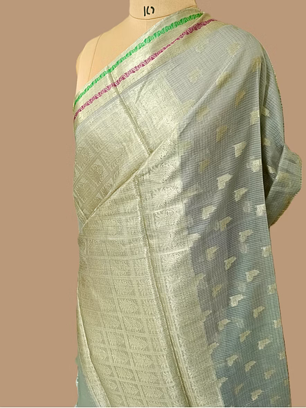 Handcrafted Gray Kota Silk Banarasi Saree - Elegant Indian Ethnic Wear-3