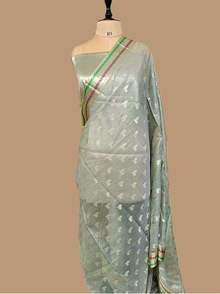 Handcrafted Gray Kota Silk Banarasi Saree - Elegant Indian Ethnic Wear