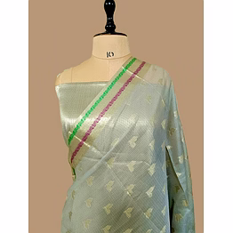 aanchal handcrafted gray kota silk banarasi saree - elegant indian ethnic wear