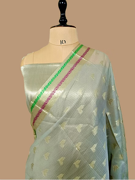 Handcrafted Gray Kota Silk Banarasi Saree - Elegant Indian Ethnic Wear