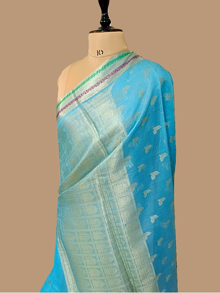 Exquisite Firozi Kota Silk Banarasi Saree with Intricate Details-3