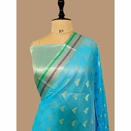 aanchal exquisite firozi kota silk banarasi saree with intricate details