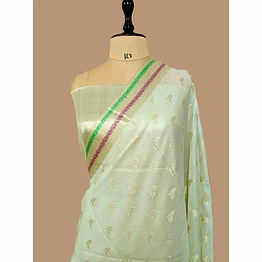 aanchal elegant white kota silk banarasi saree - traditional indian attire