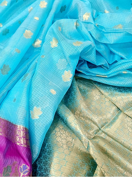 Firozi Kota Silk Contras Border Banarasi Saree - Elegant Ethnic Wear for Special Occasions-4