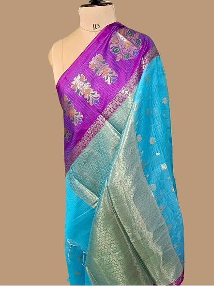 Firozi Kota Silk Contras Border Banarasi Saree - Elegant Ethnic Wear for Special Occasions-3