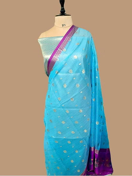 Firozi Kota Silk Contras Border Banarasi Saree - Elegant Ethnic Wear for Special Occasions