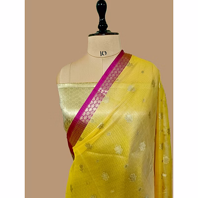 aanchal lemon gold kota silk contrasting borders banarasi saree