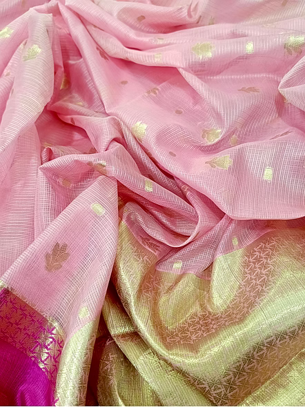 Pink Kota Silk Contrasting Border Banarasi Saree - Elegant Ethnic Wear-4