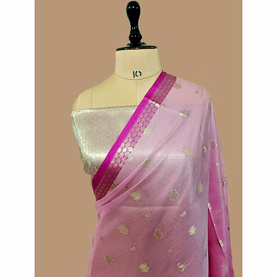 aanchal pink kota silk contrasting border banarasi saree - elegant ethnic wear