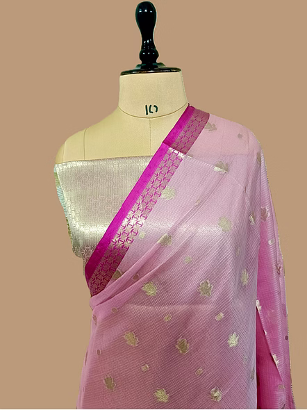 Pink Kota Silk Contrasting Border Banarasi Saree - Elegant Ethnic Wear