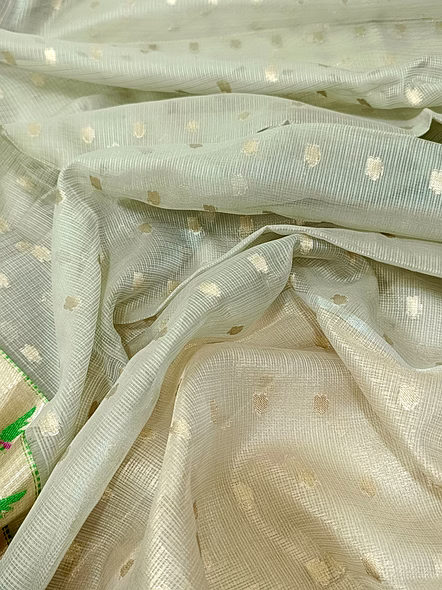 Elegant Gray Kota Silk Banarasi Buti Saree from Aanchal Fabric-4