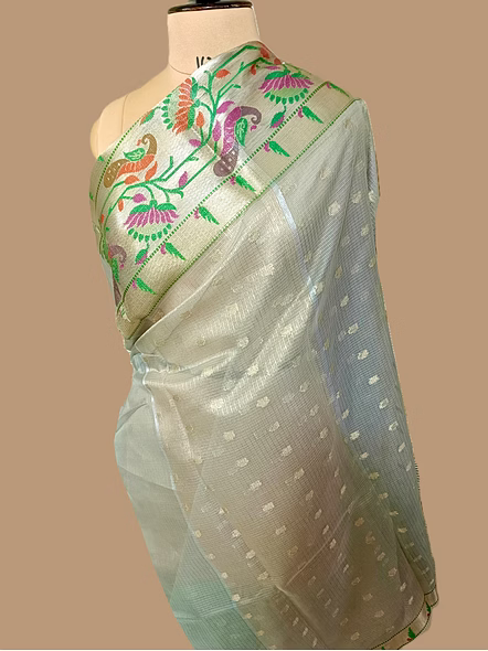 Elegant Gray Kota Silk Banarasi Buti Saree from Aanchal Fabric-3