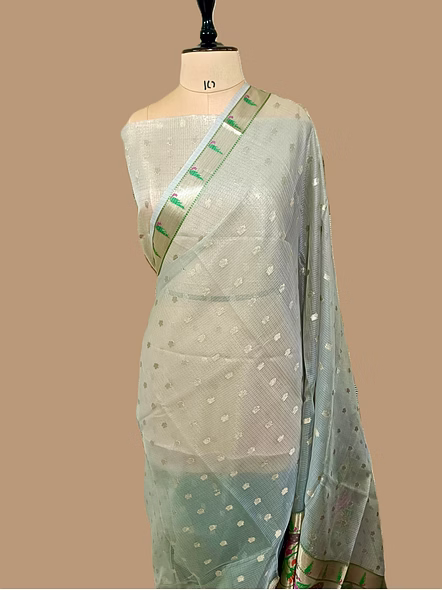 Elegant Gray Kota Silk Banarasi Buti Saree from Aanchal Fabric