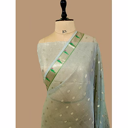 elegant gray kota silk banarasi buti saree from aanchal fabric