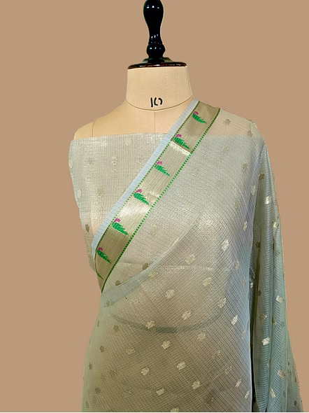 Elegant Gray Kota Silk Banarasi Buti Saree from Aanchal Fabric