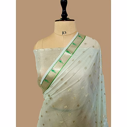 aanchal exquisite white kota silk banarasi buti saree - elegant indian attire