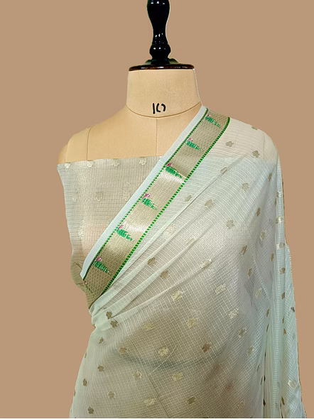 Exquisite White Kota Silk Banarasi Buti Saree - Elegant Indian Attire-AF-0050-KOT-WT