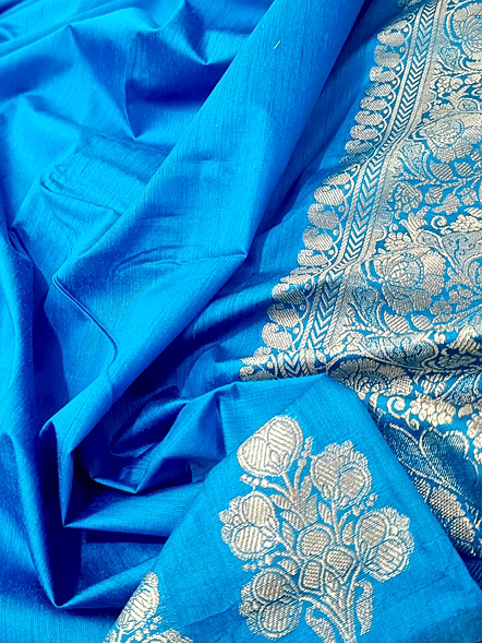 Peacock Plain Cotton Silk Banarasi Saree - Elegant Traditional Ethnic Wear-4