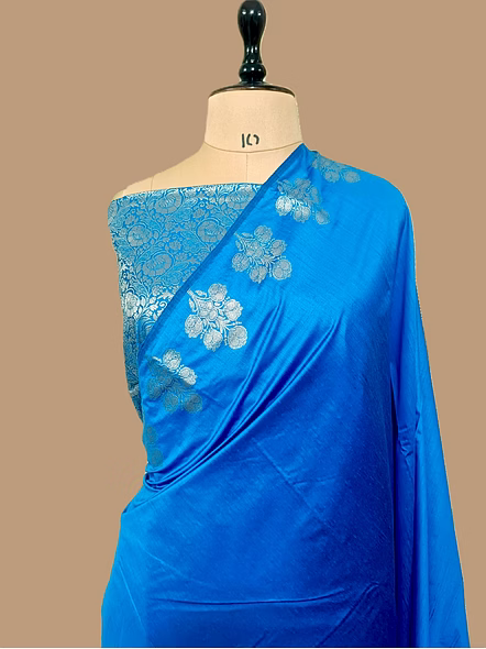 Peacock Plain Cotton Silk Banarasi Saree - Elegant Traditional Ethnic Wear