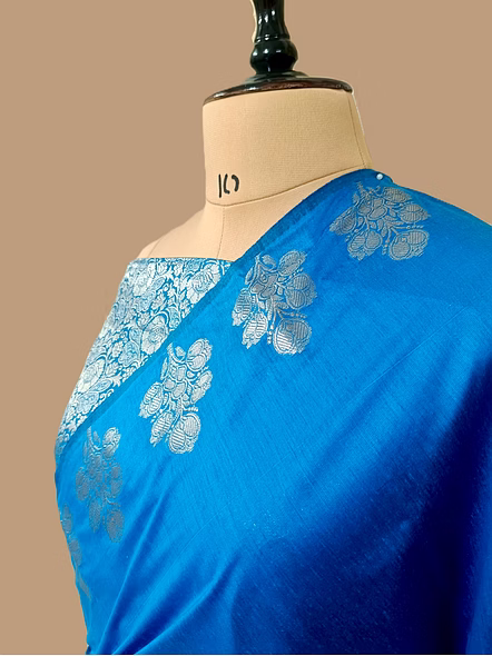 Peacock Plain Cotton Silk Banarasi Saree - Elegant Traditional Ethnic Wear-2