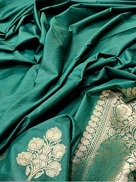 Rama Plain Cotton Silk Banarasi Saree - Elegant Ethnic Wear for Special Occasions-4