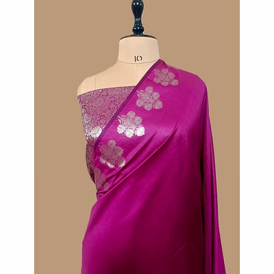 aanchal magenta plain cotton silk banarasi saree - traditional elegance redefined