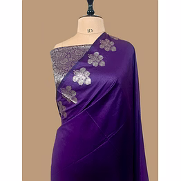 elegance redefined: purple plain cotton silk banarasi saree by aanchal fabric