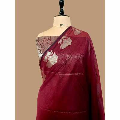 aanchal elegant maroon cotton plain silk banarasi saree for timeless style