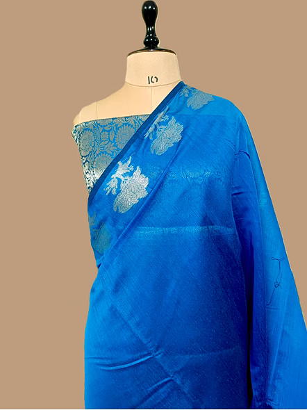 Peacock Plain Cotton Silk Banarasi Saree - Elegant Traditional Attire