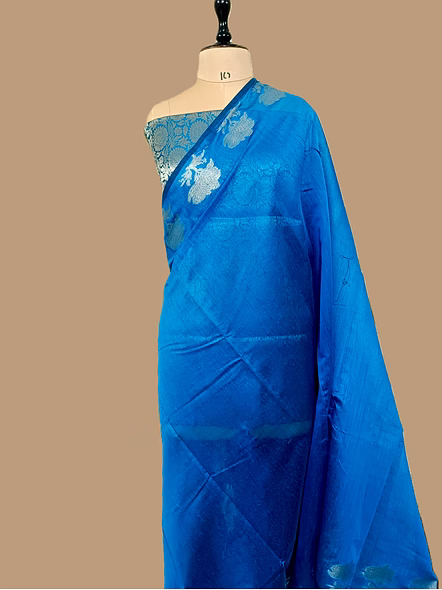 Peacock Plain Cotton Silk Banarasi Saree - Elegant Traditional Attire