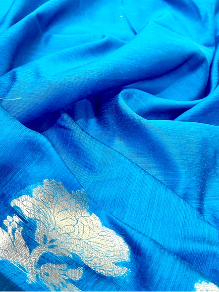 Peacock Plain Cotton Silk Banarasi Saree - Elegant Traditional Attire-4