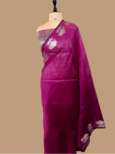 Premium Magenta Plain Cotton Silk Banarasi Saree - Aanchal Fabric-1