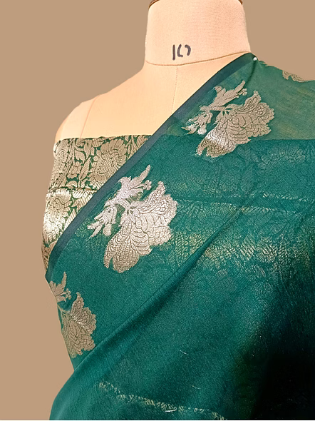 Rama Plain Cotton Silk Banarasi Saree - Exquisite Elegance for Every Occasion-2