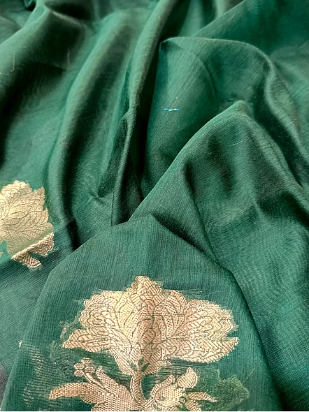 Rama Plain Cotton Silk Banarasi Saree - Exquisite Elegance for Every Occasion-4