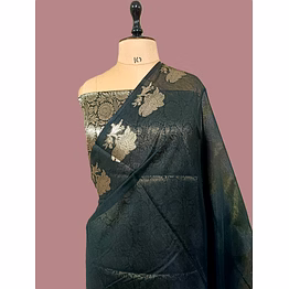 elegant black plain cotton silk banarasi saree by aanchal fabric