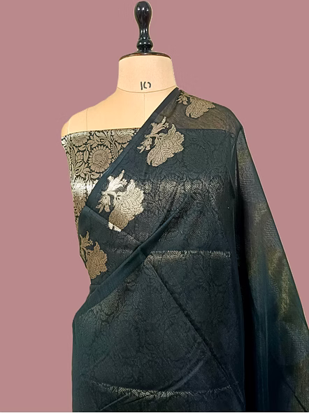 Elegant Black Plain Cotton Silk Banarasi Saree by Aanchal Fabric-AF-0052-COT-BK