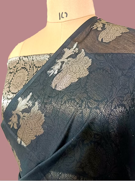 Elegant Black Plain Cotton Silk Banarasi Saree by Aanchal Fabric-2