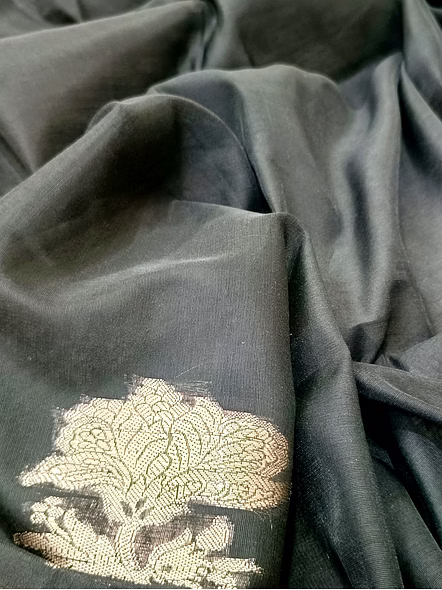 Elegant Black Plain Cotton Silk Banarasi Saree by Aanchal Fabric-4