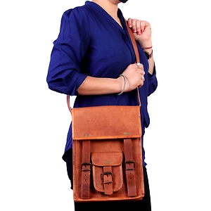 Unisex 11 inch Leather Crossbody Sturdy ipads and Tablet Messenger Bag
