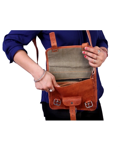 Women Leather Crossbody Shoulder Vintage Brown&quot;9 * 7 inch&quot;Handbag-4